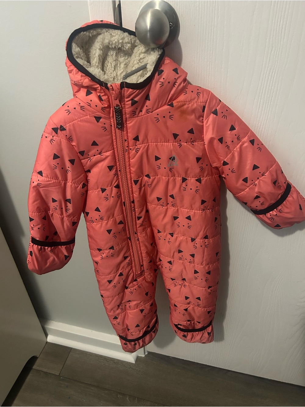 Ripzone Coral Baby Snowsuit with Cat Face Print